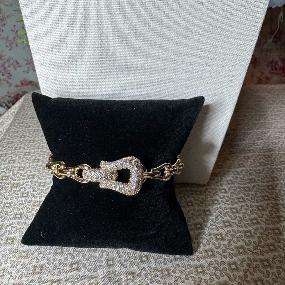 Gold Bracelet with Rhinestone Buckle